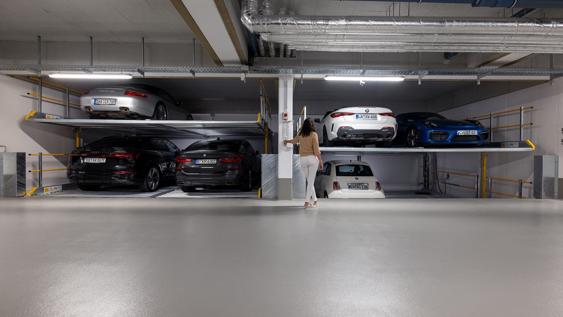 W&ouml;hr Parklift 450 car stacker created for inside installation with pits independant parking