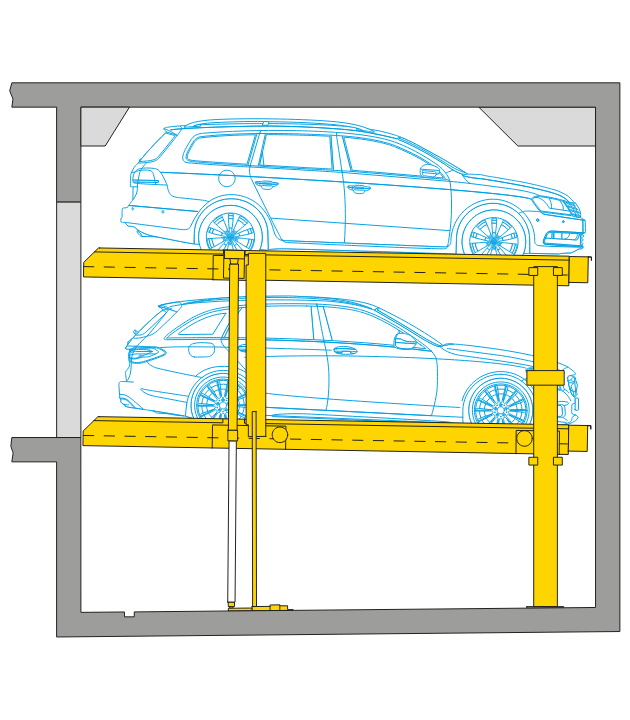 W&ouml;hr Parklift 450 car stacker created for inside installation with pits independant parking