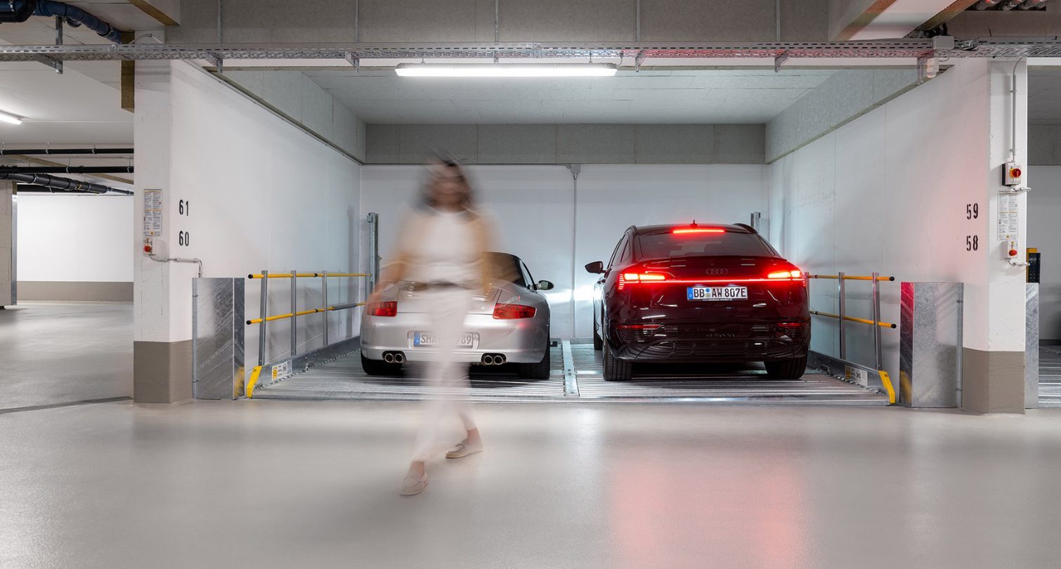 W&ouml;hr Parklift 450 car stacker created for inside installation with pits independant parking