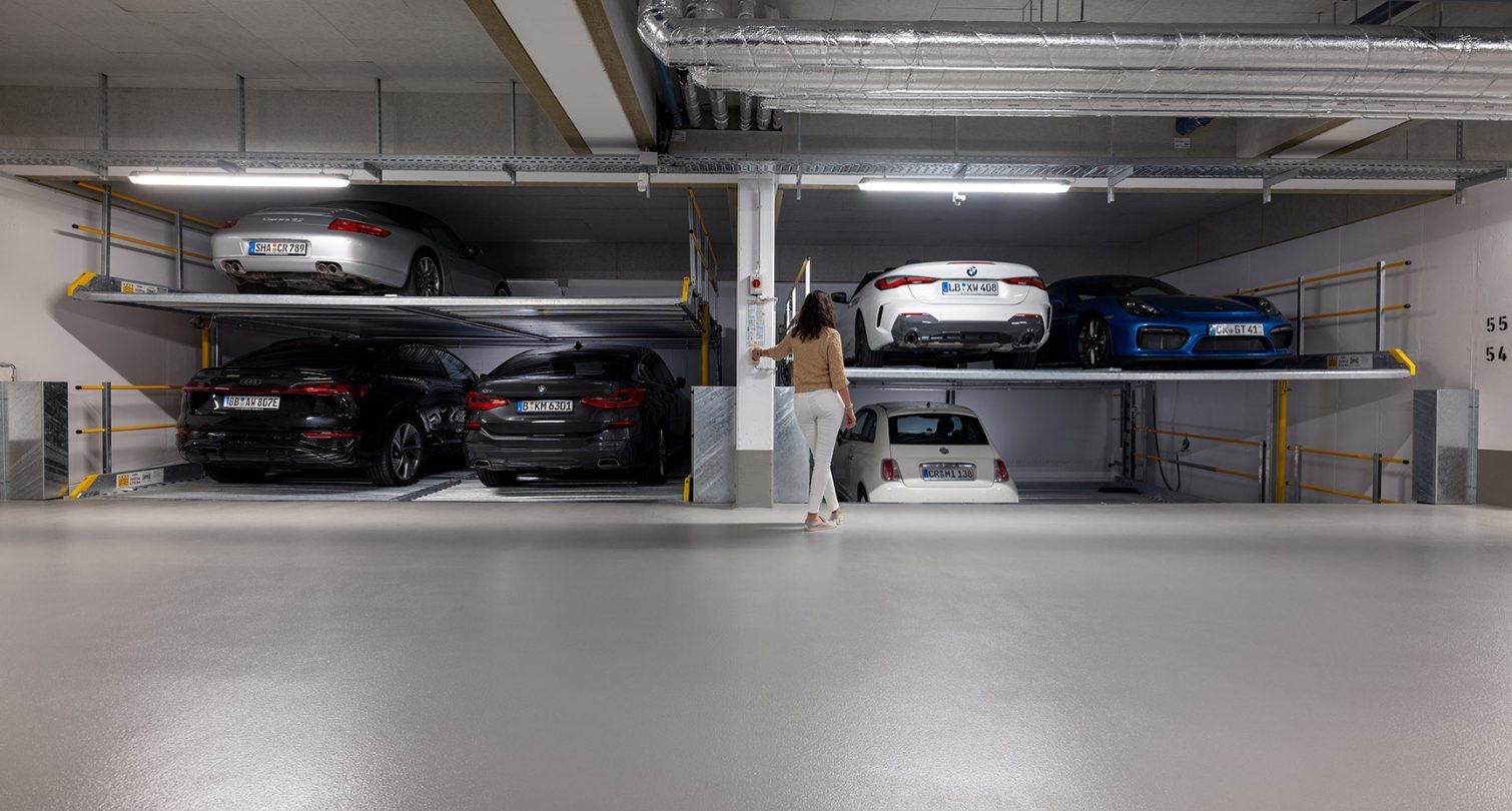 W&ouml;hr Parklift 450 car stacker created for inside installation with pits independant parking